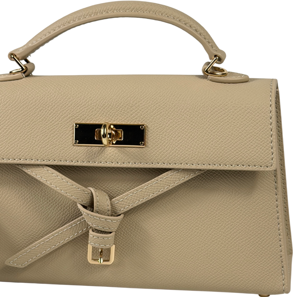 CHARLES & KEITH Beige Turn-lock Top Handle Bag With Crossbody Strap