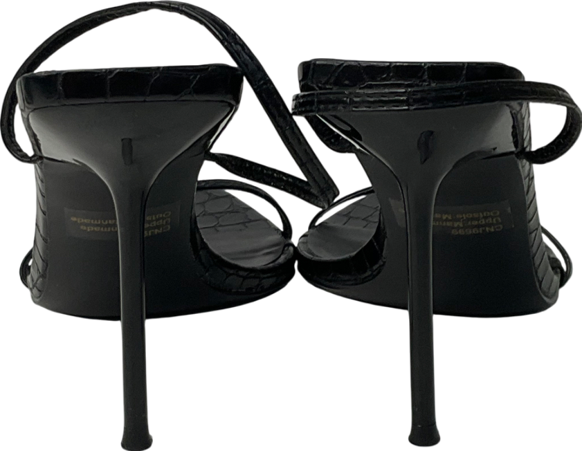 PrettyLittleThing Black Pu Croc Barely There High Heeled Sandals UK 6 EU 39 👠