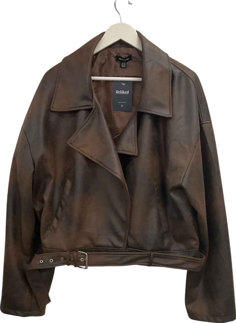 PrettyLittleThing Brown Faux Suede Jacket UK 16