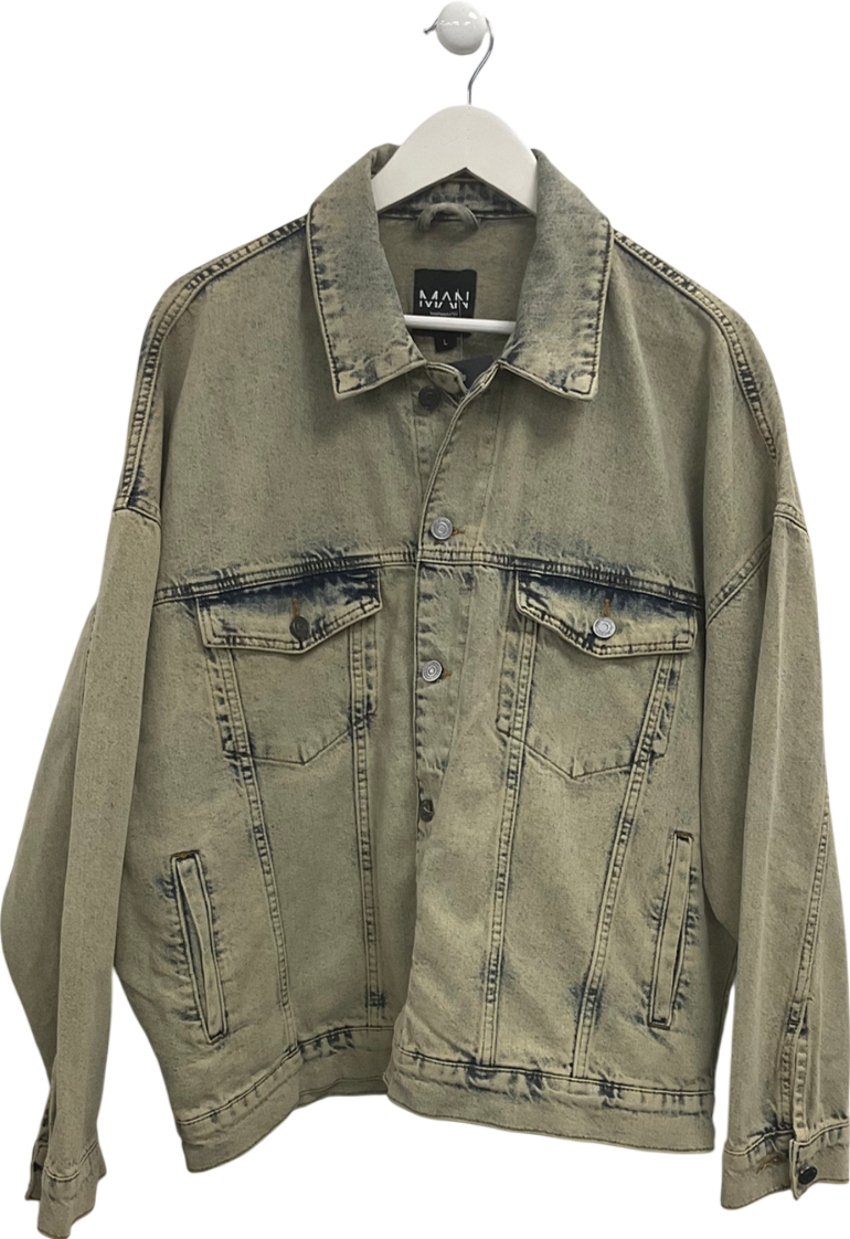 boohooMan Blue Acid Wash Denim Shacket UK L