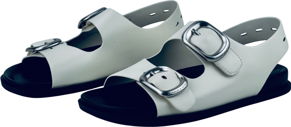 CHARLES & KEITH Buckled Double-strap Slingback Sandals - Chalk White UK 5 EU 38 👠