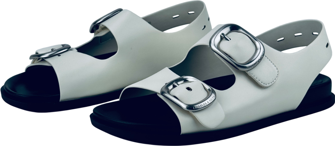 CHARLES & KEITH Buckled Double-strap Slingback Sandals - Chalk White UK 5 EU 38 👠