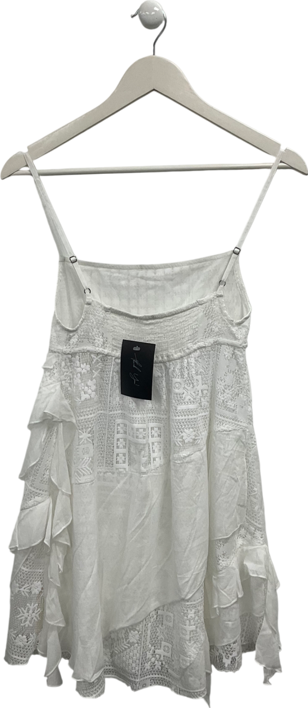 Free People White Lace Frill Mini Dress UK XS