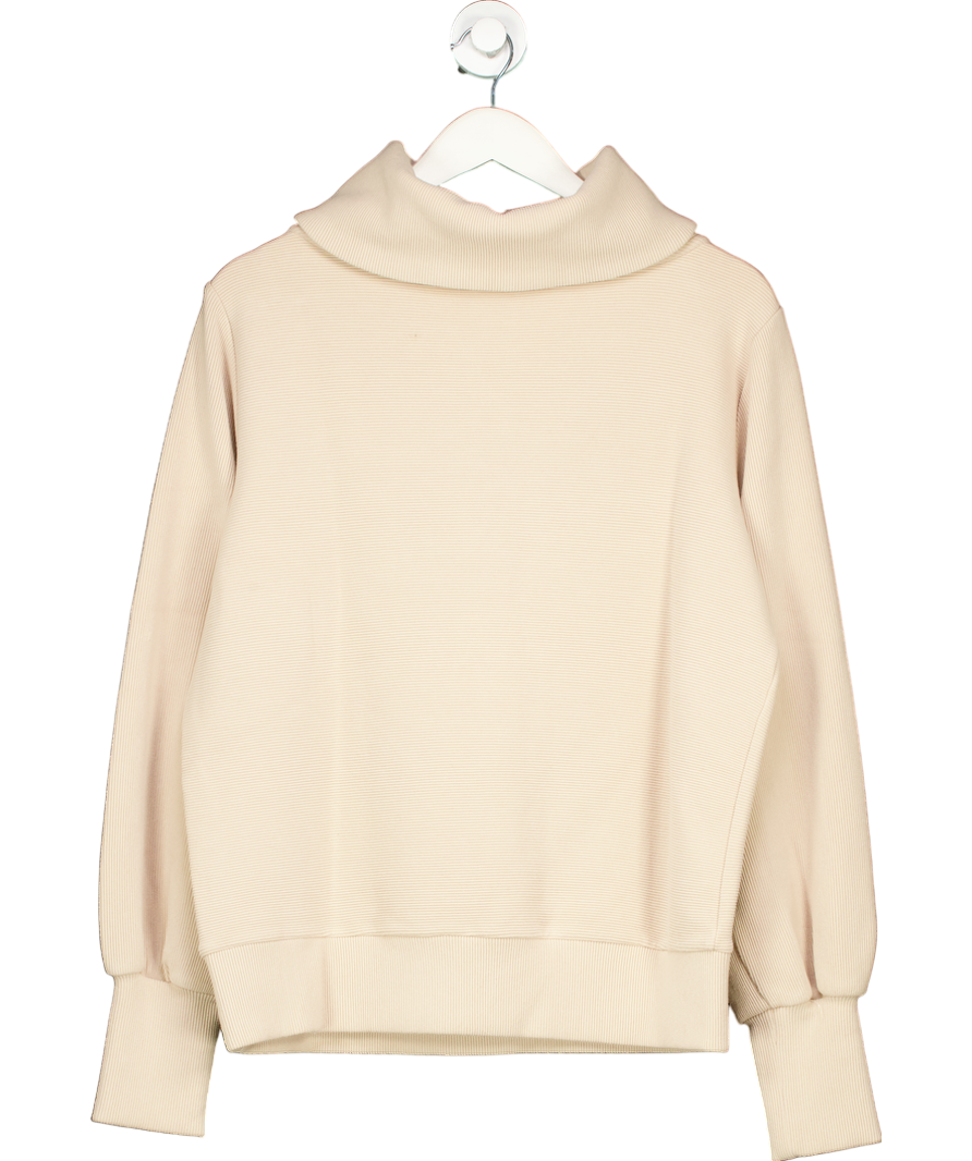 Varley Beige Vine Ribbed Jersey 1/2 Knit Sweatshirt UK S