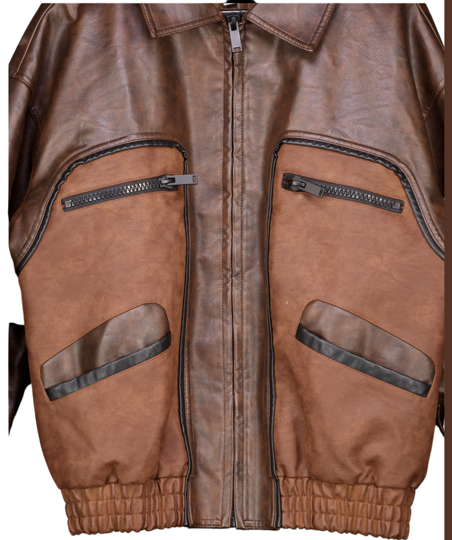 Topshop Faux Leather Oversized Bomber Jacket In Brown UK S