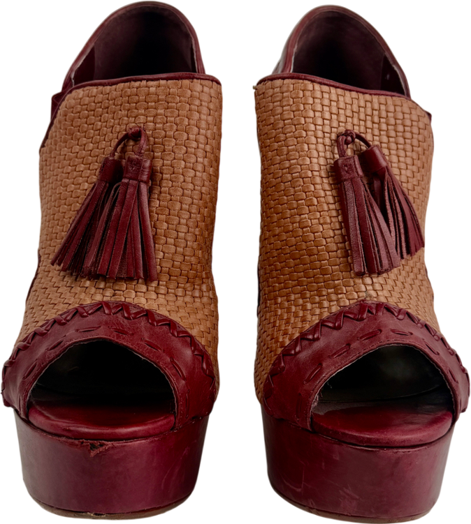 Schutz Red Platform Heel With Tassels Burgundy UK 8 EU 41 👠