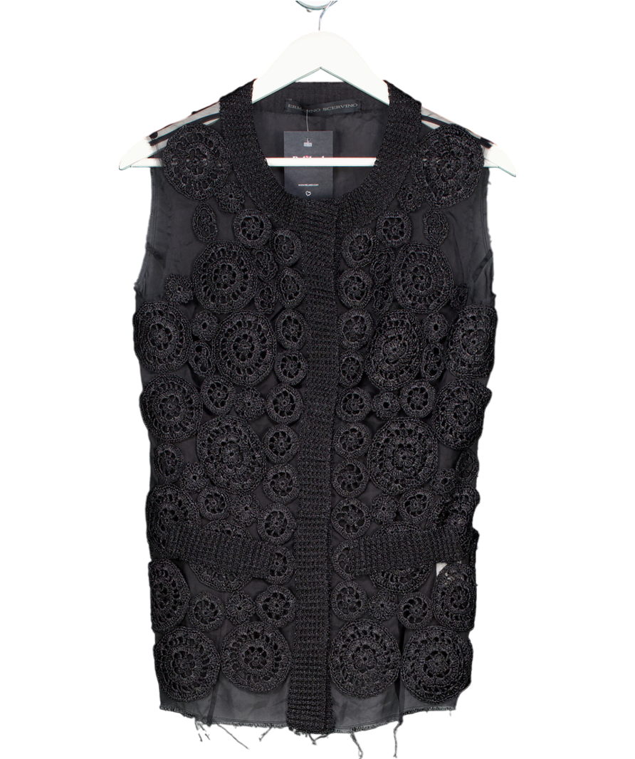 Ermanno Scervino Black Silk Sheer Embellished Blouse UK 12