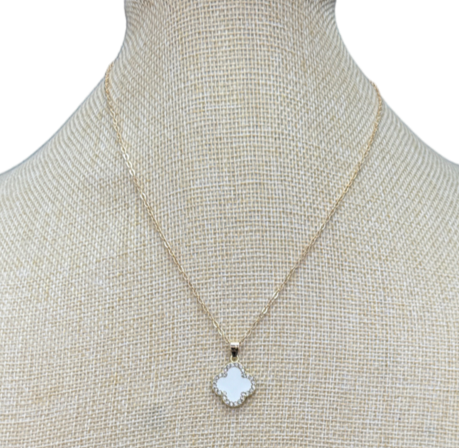 Ivory/gold Crystal Clover Necklace In Tulle Gift Bag