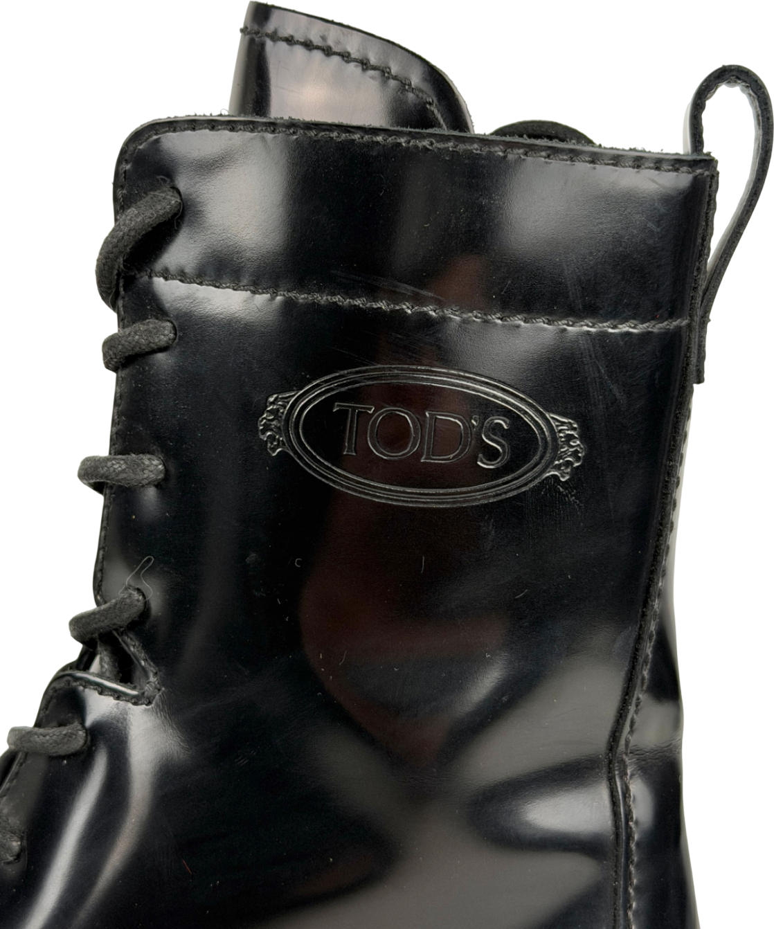 Tod's Black Embellished Glossed-leather Combat Boots UK 4 EU 37 👠