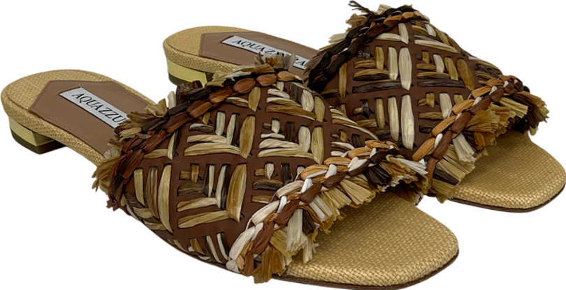 Aquazzura Brown Woven Raffia Sandal UK 3 EU 36 👠