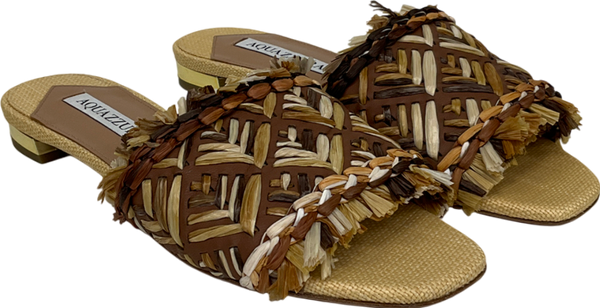 Aquazzura Brown Woven Raffia Sandal UK 3 EU 36