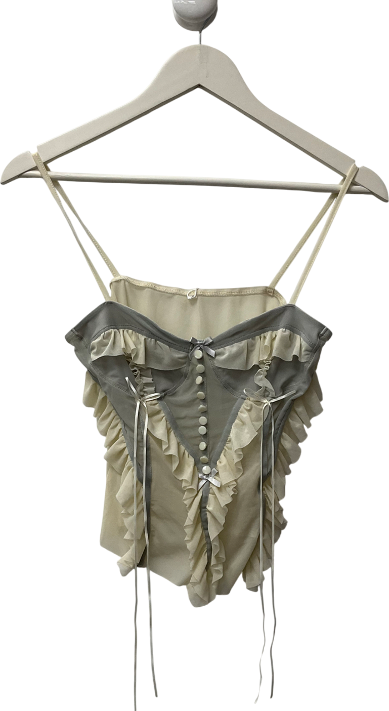 Amba studio Cream Strappy Frill Detail Top UK S