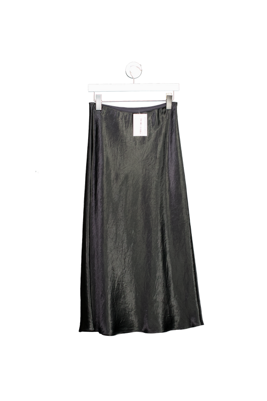 Black Satin Midi Skirt UK S