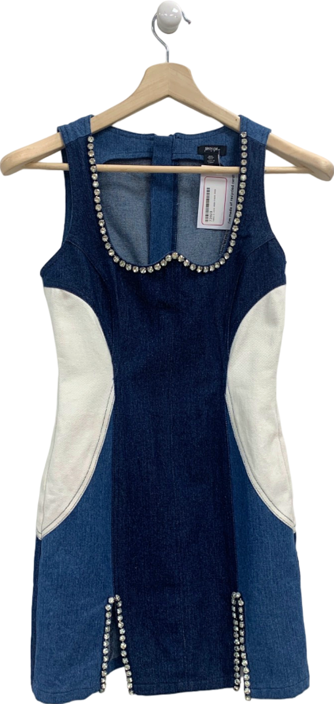 Nasty Gal Blue Rhinestone Denim Dress UK 6