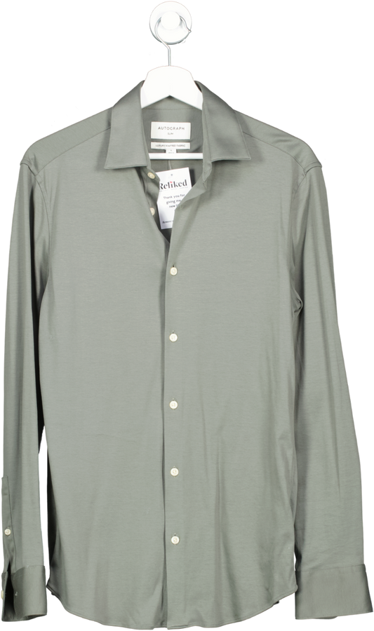 M&S Green Slim Fit Pure Cotton Jersey Shirt UK S
