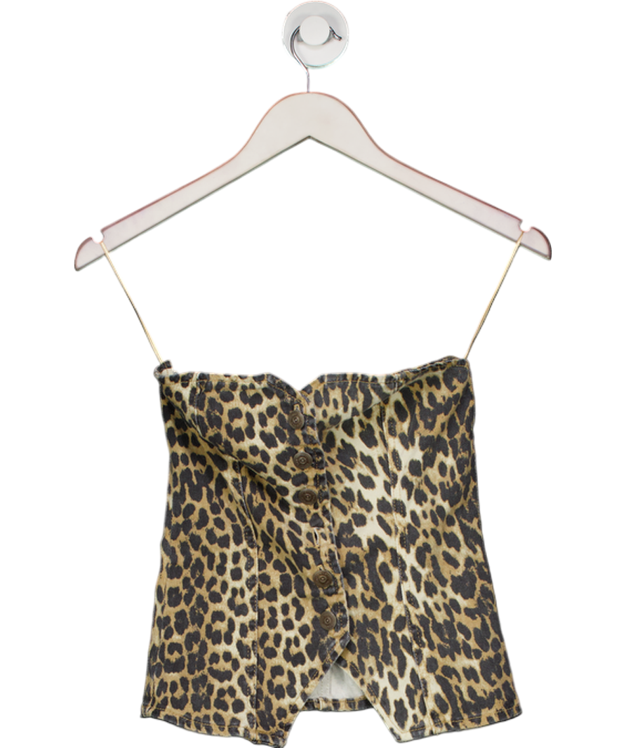 MANGO Brown Denim Leopard-print Corset Top UK XS
