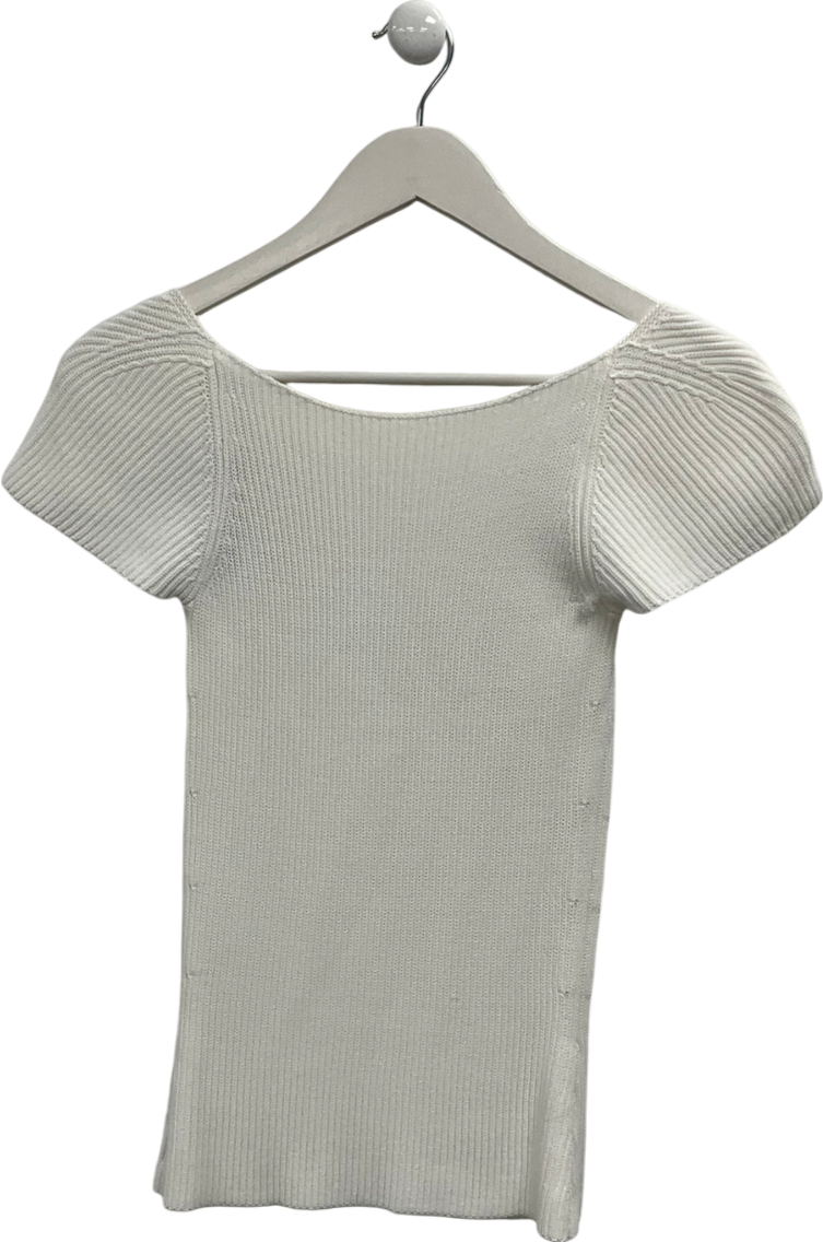 White Sweetheart Neck Short Sleeve Top UK S