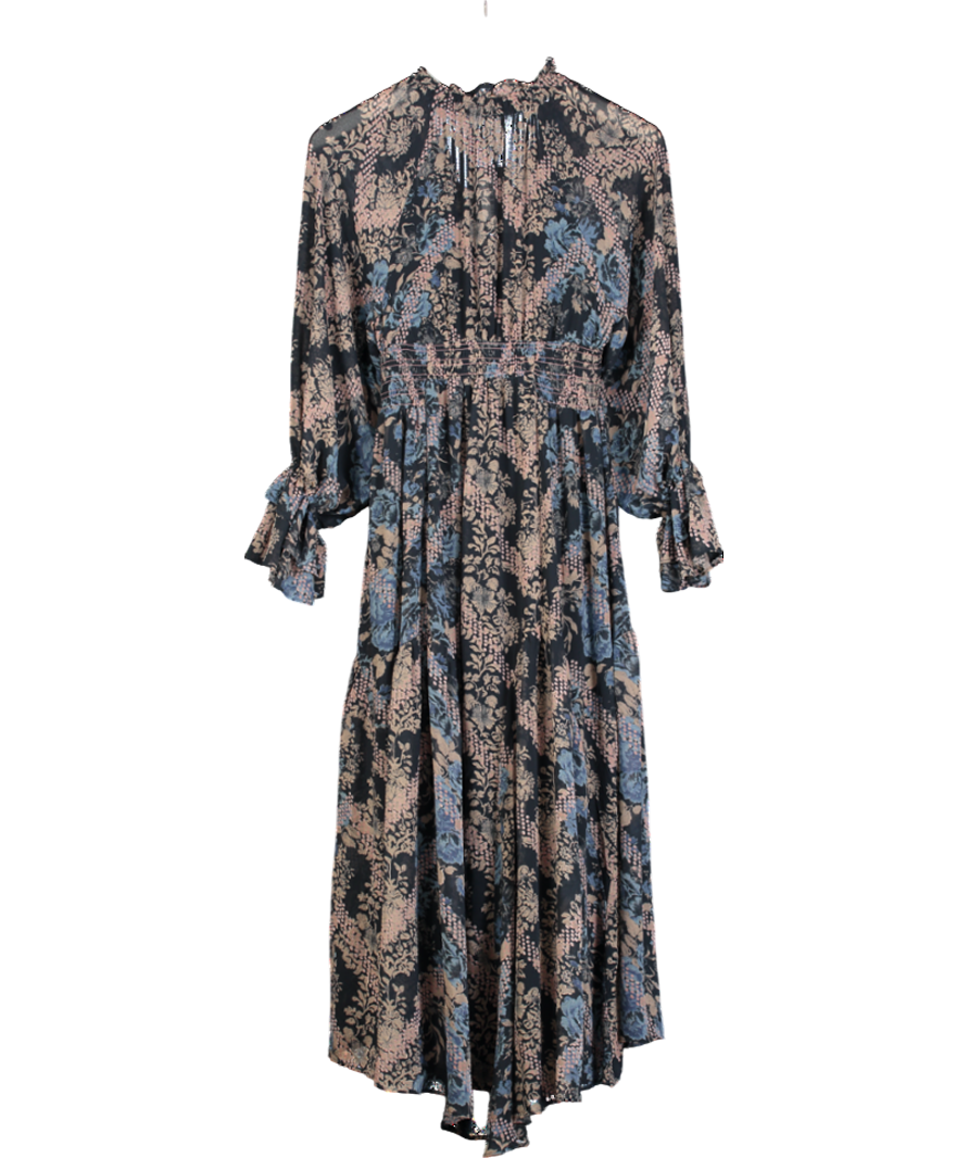 Free People Blue Chiffon Lena Maxi Dress UK XS