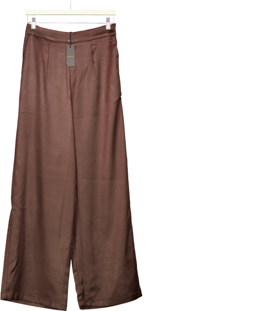 Warehouse Brown Crackled Satin High Waisted Wide Leg Trousers UK 10