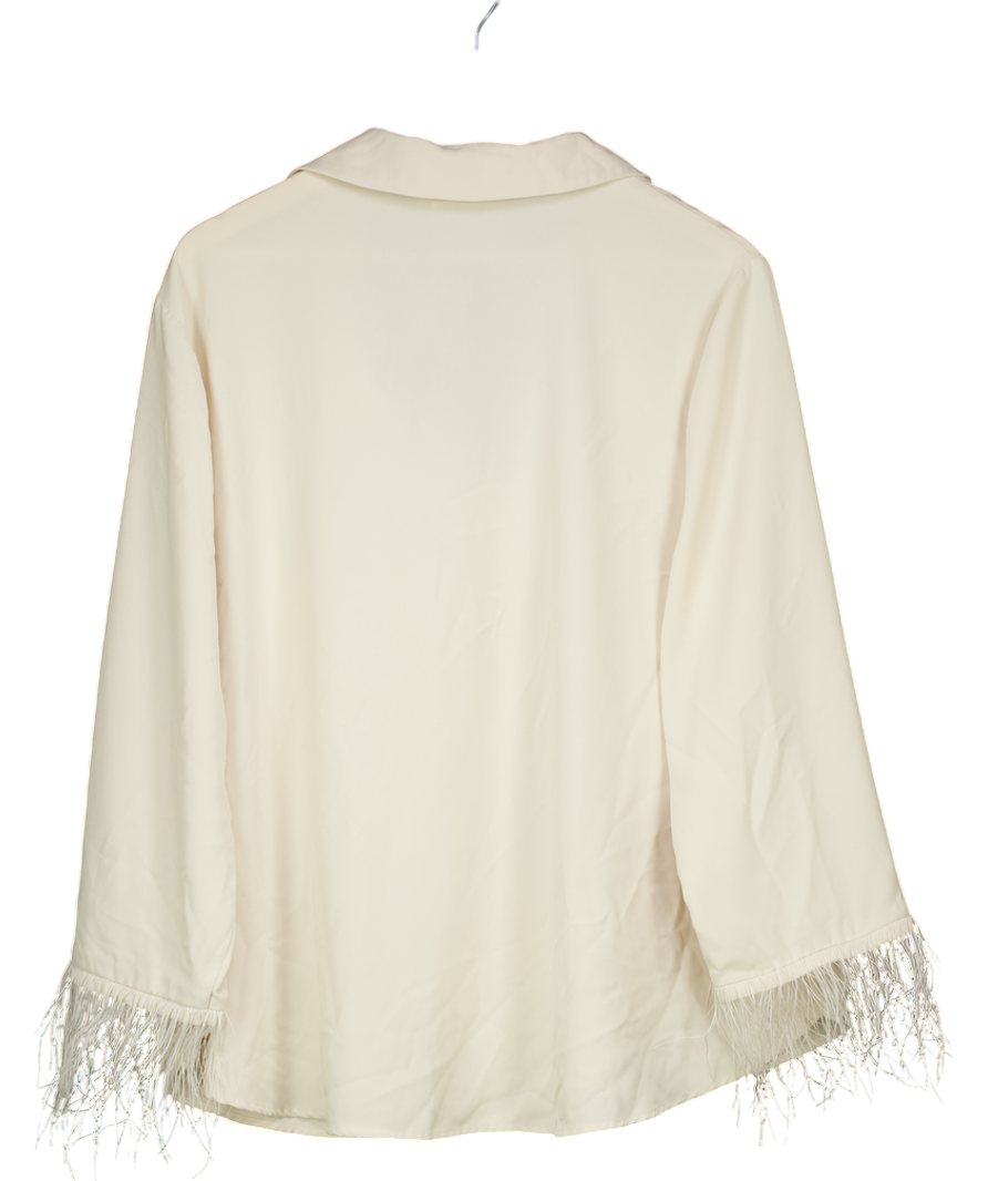 Monsoon Beige Greta Feather Trimmed Blouse UK 22