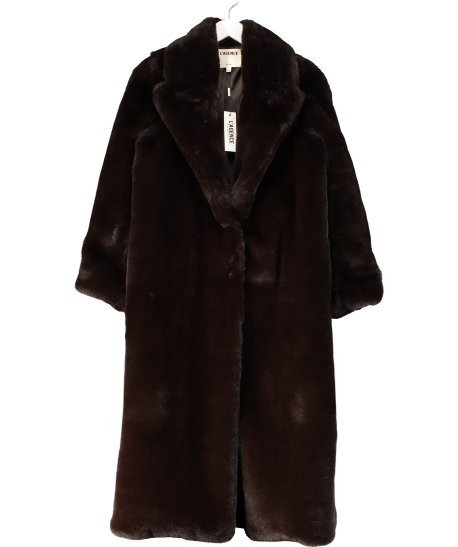 L'agence Brown Lizbeth Faux Fur Jacket In Ganache UK 8