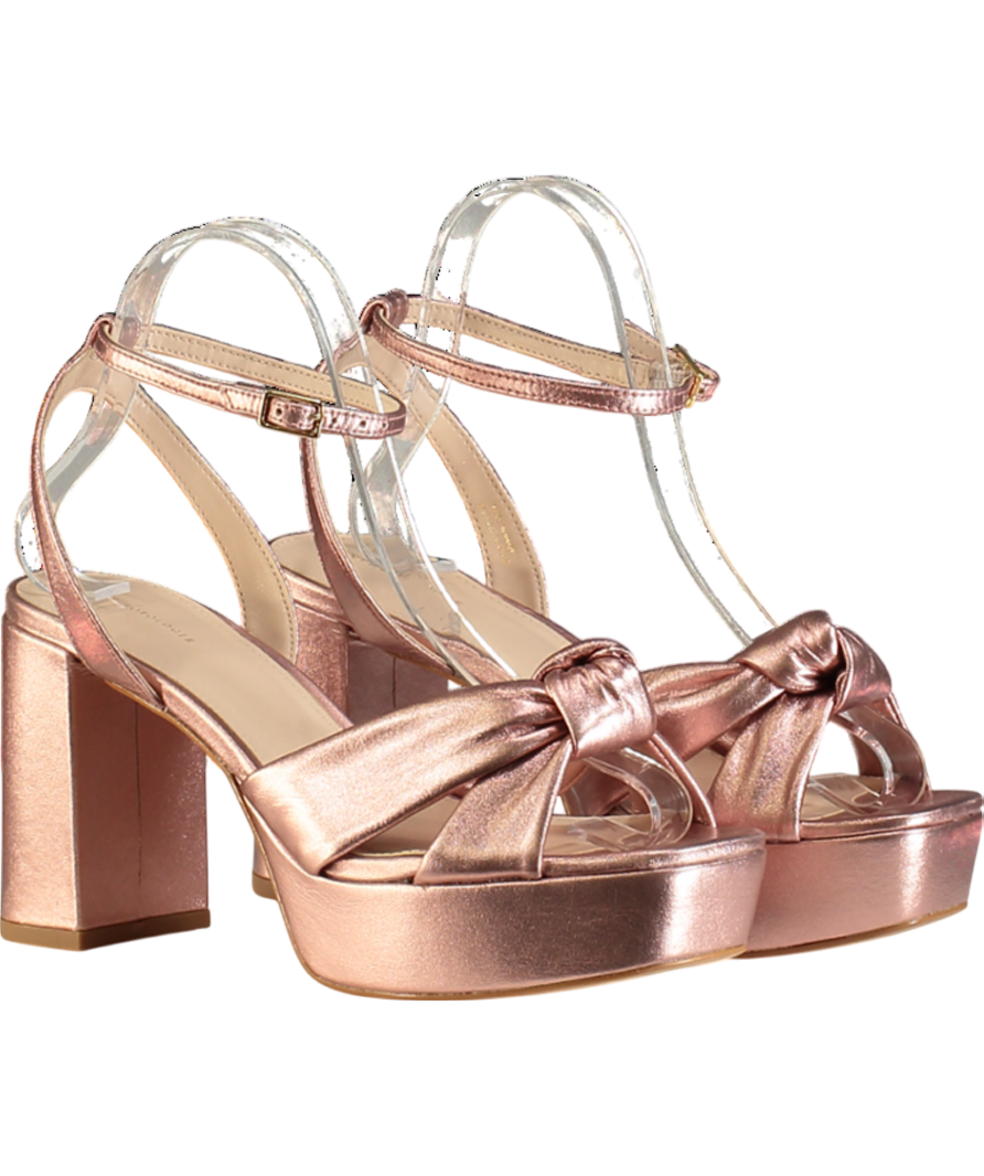 Anthropologie Metallic Rose Gold Knot Platform Heeled Sandals UK 5 EU 38 👠
