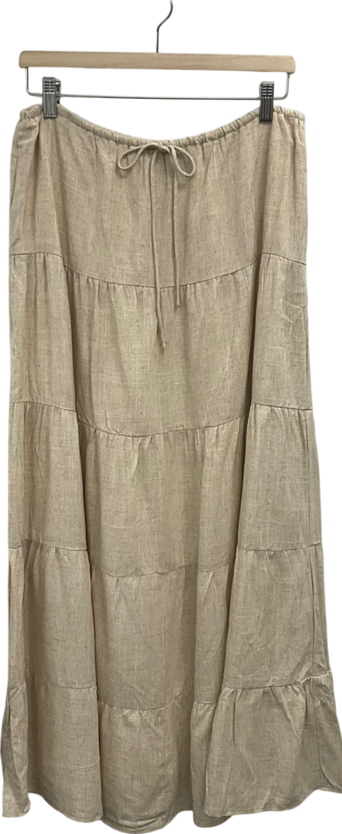 White Fox Beige Act The Part Linen Maxi Skirt UK L
