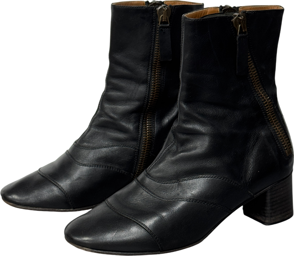 Chloé Lexi Black Ankle Leather Double Zipper Block Heel Boots UK 6.5 EU 39.5 👠