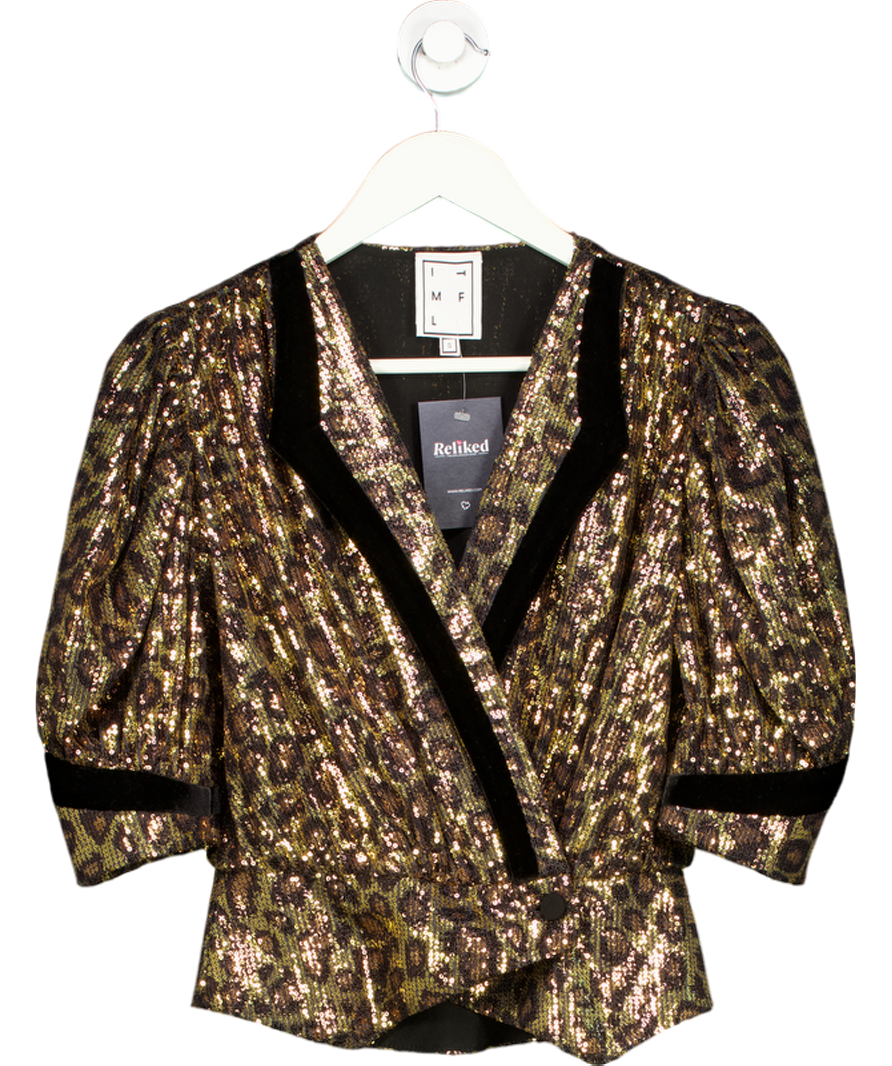 ITMFL Metallic Sequin Leopard Print Cropped Blazer UK S