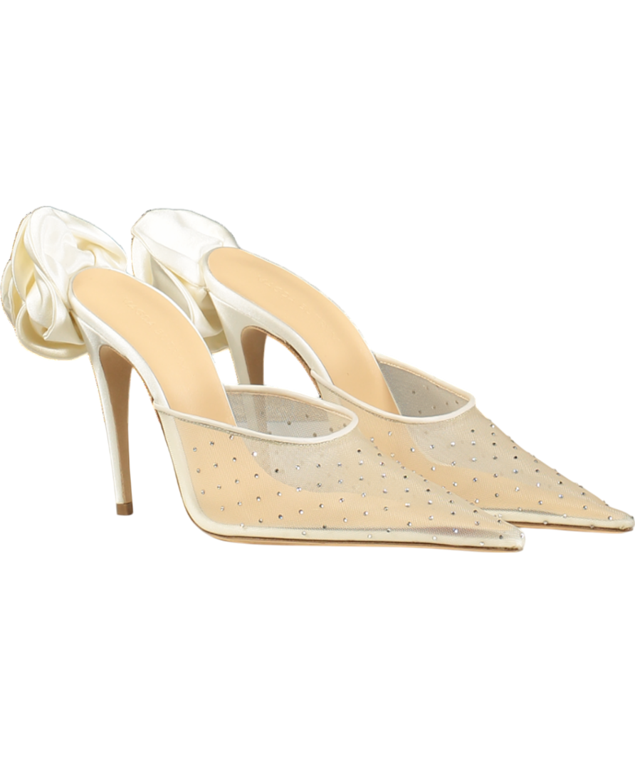 Magda Butrym  Ivory Floral-appliqué Crystal Embellished Mesh Mules UK 5 EU 38 👠