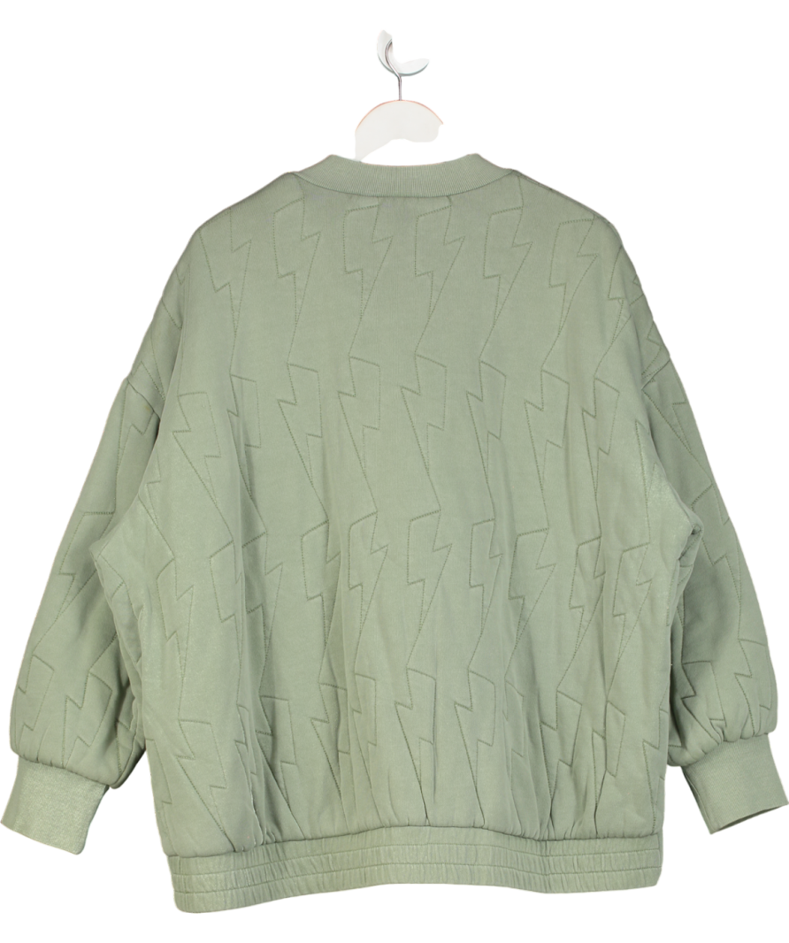 Scamp & dude Green Organic Cotton Quilted Lightning Bolt Oversized Bomber Jacket UK L/XL