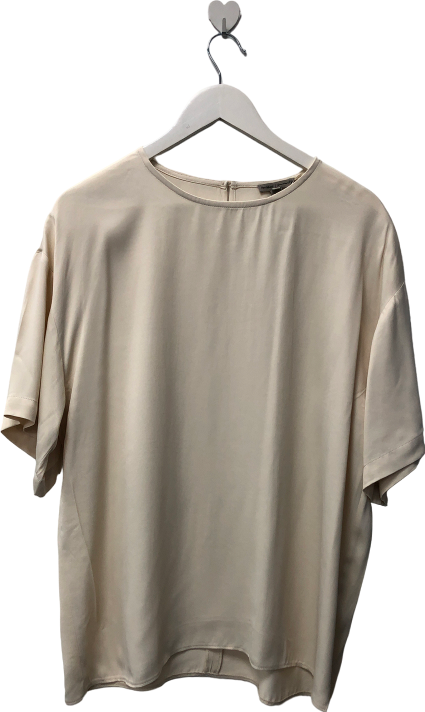 River Island Cream Short Sleeved Satin Shirt UK 10