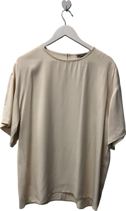 River Island Cream Short Sleeved Satin Shirt UK 10