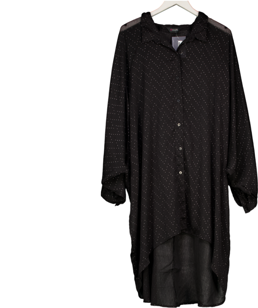 Yours Black Curve Metallic Dipped Hem Shirt UK XXXL