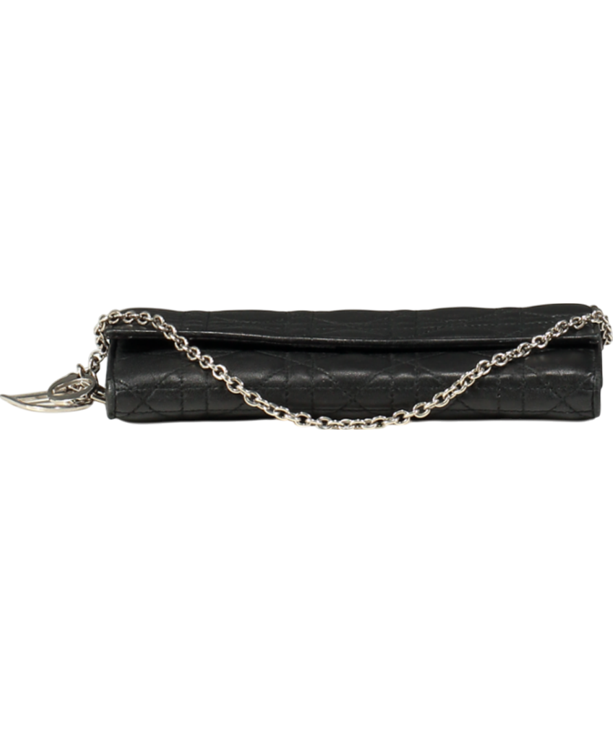 CHRISTIAN DIOR Lambskin Cannage Lady Dior Clutchbag with chain - Black with Silver hardware
