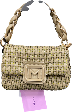 marbella Green Le Muse Small Woven Bag With Rhinestones - Khaki