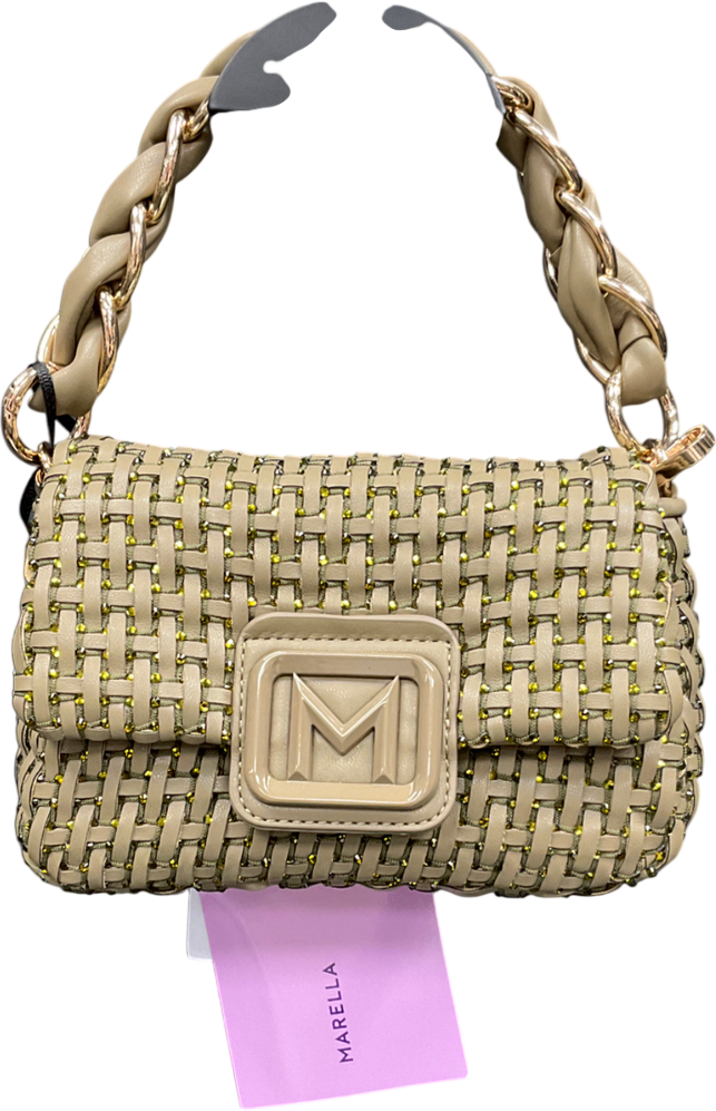 marbella Green Le Muse Small Woven Bag With Rhinestones - Khaki