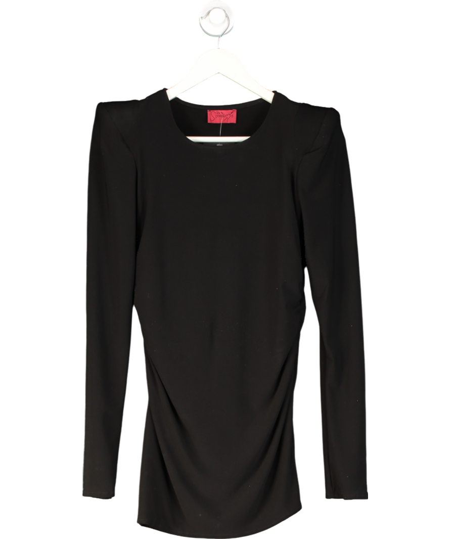 KU Spendlove Black Shoulder Padded Ruched Side Mini Dress UK S