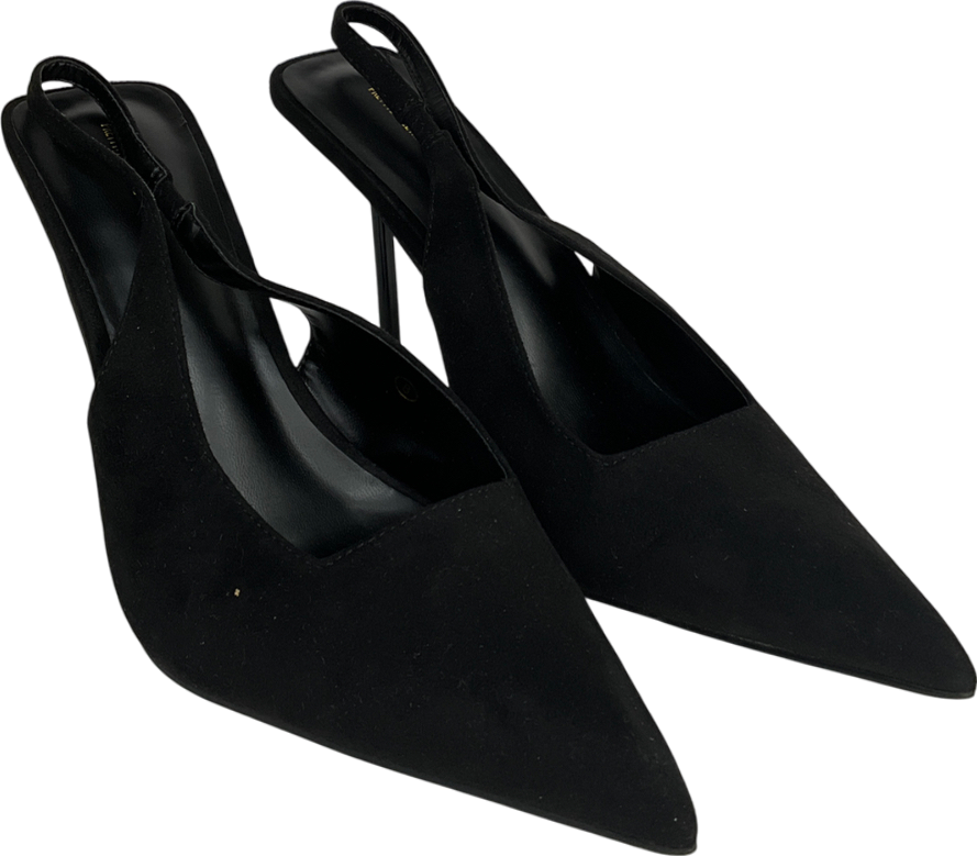 PrettyLittleThing Black Suede Pointed Sling Back Heels UK 8 EU 41 👠