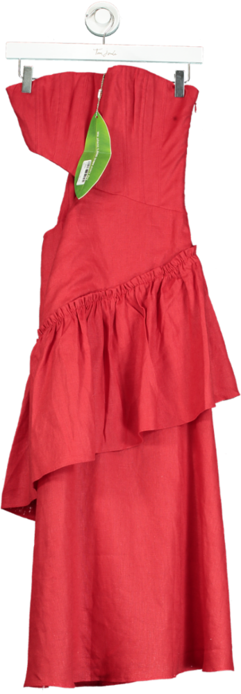 Farm Rio Hot Red Cutout Strapless Midi Dress UK XS