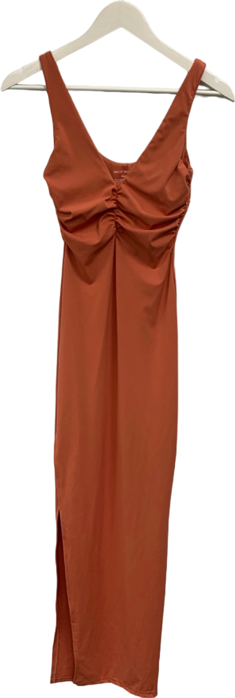 Riot Swim Orange Ruched Midi Dress UK S