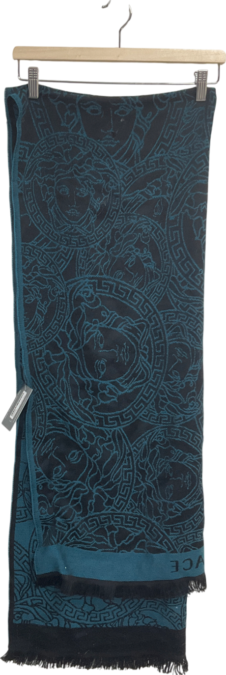 Versace Blue Medusa Wool Scarf