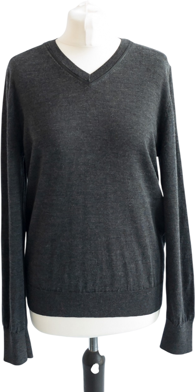 The Kooples Charcoal Grey Merino Wool V-neck Jumper UK S