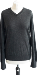 The Kooples Charcoal Grey Merino Wool V-neck Jumper UK S