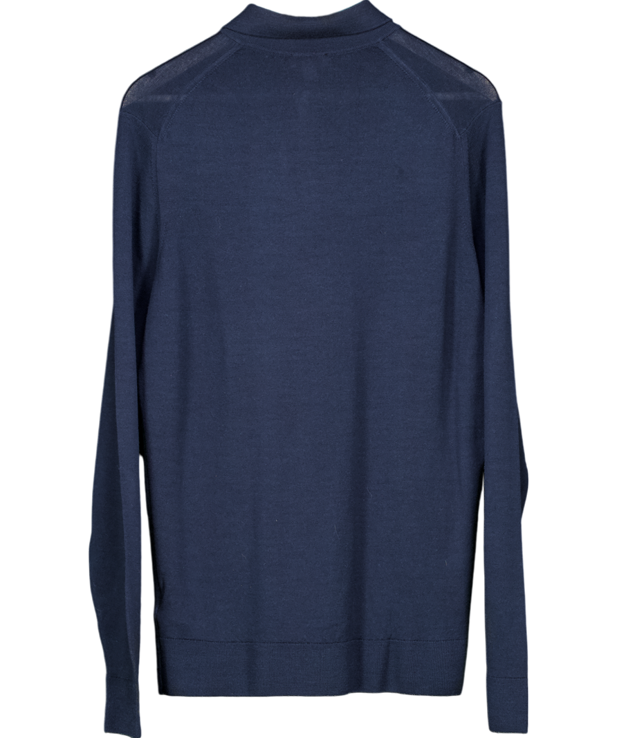 Sunspel Blue Merino Wool Polo Shirt UK M