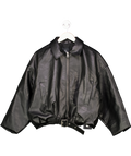 Pull&Bear Black Gather Hem Faux Leather Bomber Jacket UK S
