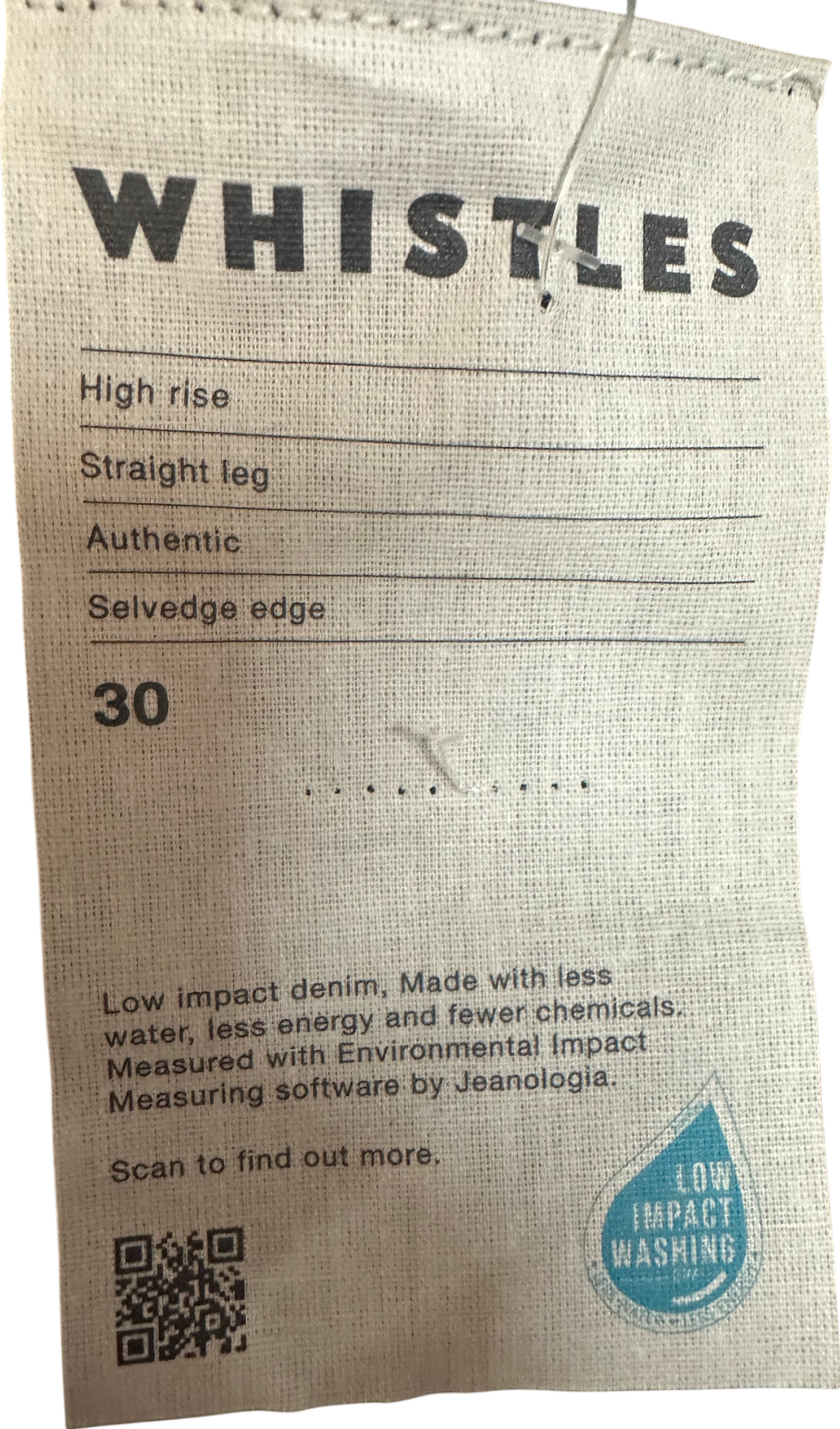 Whistles Blue Dark Denim Turn Up Selvedge Straight Leg Jean W30