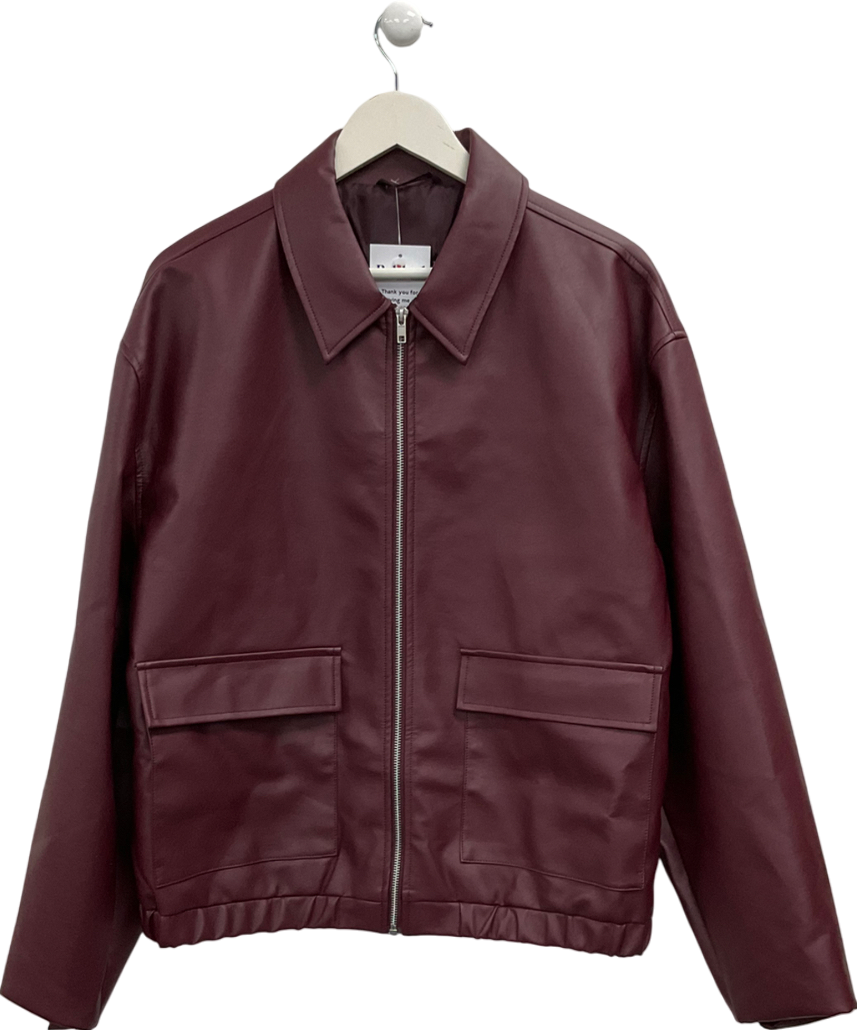 ASOS Red Harrington Faux Leather Jacket In Burgundy UK L