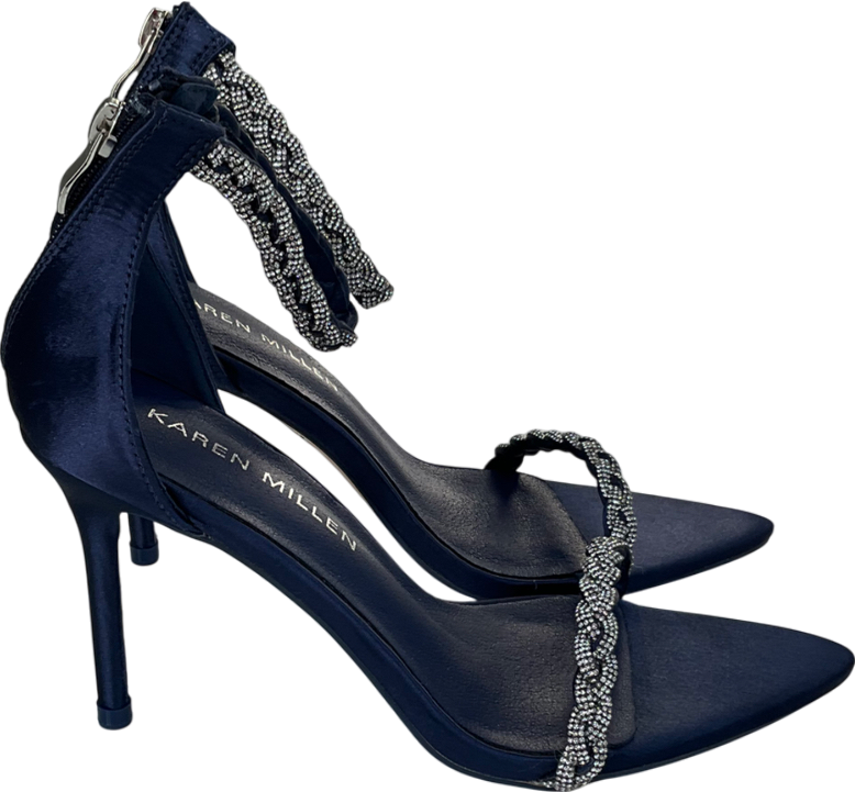 Karen Millen Blue Open Toe Diamante Heel UK 6 EU 39 👠