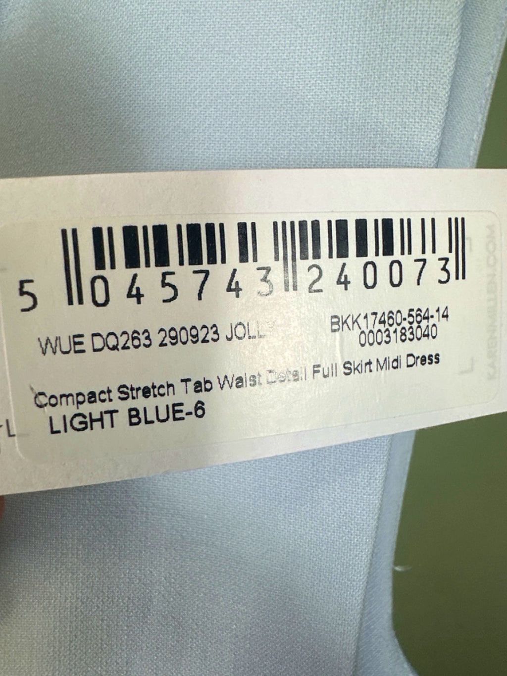 Karen Millen Light Blue Compact Stretch Tab Waist Detail Full Skirt Midi Dress UK 6